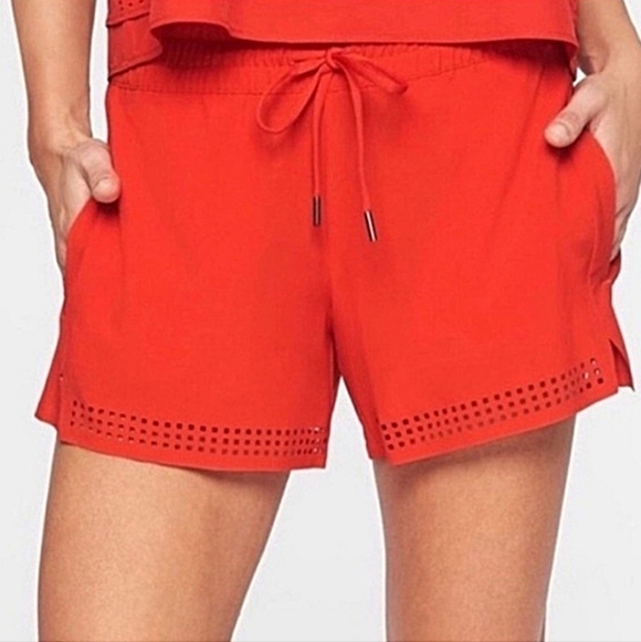 Athleta Pants - Athleta "Baja Short" Laser Cut Perforated Hibuscus Red Athletic | Women's Size 2